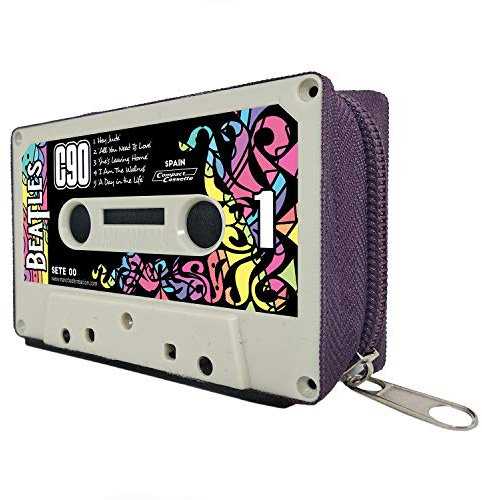 MANCHA DE CREACIÓN - Kassetten Brieftasche, Portemonnaie, Geldbörse mit Audiokassette, lila Reißverschluss, Originelles Design, Retro, Vintage, für Frauen und Männer