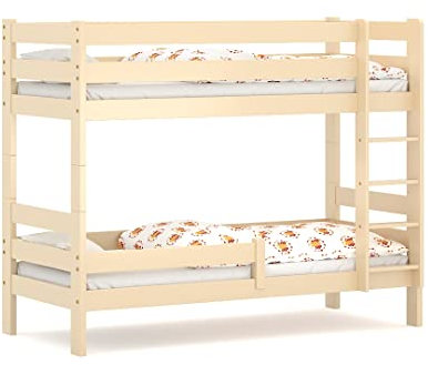 WNM Group 2in1 Etagenbett oder 2 Einzelbetten - Hochbett für Kinder Sophie - Stockbett mit Rausfallschutz und Lattenrost - Absturzsicherung Doppelstockbett - Jugendbett 90x180 cm - Vanille