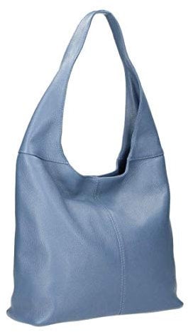Made in Italy Damen Leder Tasche Shopper Schultertasche Umhängetasche Handtasche Beuteltasche Hobo Bag Ledertasche Nappaleder Jeansblau