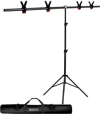 BDDFOTO Backdrop Stand, 1.5 x 2M/5 * 6.5FT Photography T-Shape Stand Adjustable Background Support Kit for Photo Video Studio, Outdoor Photography, Product Photography, with 4 Spring Clamps