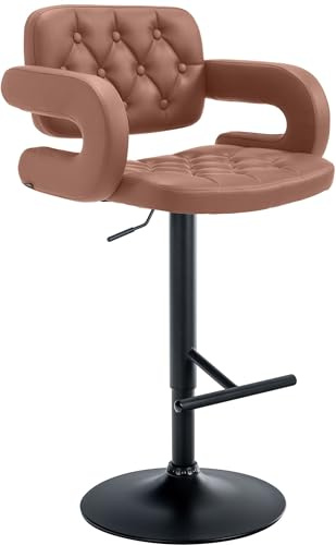 CLP Barhocker Dublin Mit Kunstleder-Bezug I Höhenverstellbar | Farbe Cognac Gestell Farbe schwarz