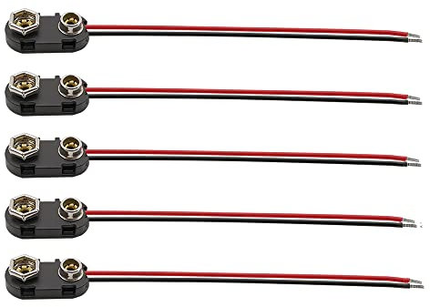 LAMPVPATH (Pack of 5) 22AGW Wires I-Type 9V Battery Connector, 9 Volt Battery Clip, 9V Battery Clip Connector with 22agw Wire and Hard Buckle Plastic Housing