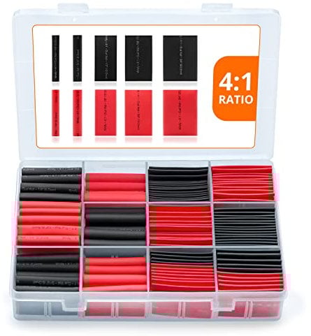 Wirefy Kit Guaine Termorestringenti - Tubi Isolanti Doppio Strato 4:1 - Interno Adesivo - Nero, Rosso - 190 PZ