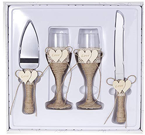 SAKASO Personnalisé 4 PièCes de Mariage Gâteau Couteau Pelle de Mariage Gobelet Getcake Pelle Cutter Couteau Ensemble de Gâteau de Mariage d'anniversaire FêTe DéCor
