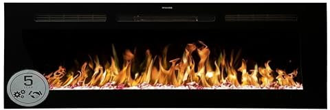 Mystflame Galaxy 50 Pro - Chimenea Eléctrica de Pared con Wi-Fi, Comandos de Voz de Alexa y Google Home, 13 Colores de Llama y Luz Inferior, Troncos y Cristales, Termostato 750/1500W, Pantalla Táctil