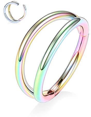 hengkaixuan 20G Double Open Stacked Conch Hoop Rings Cartilage Earrings Daith Helix Earring 316L Septum Nose 6mm Lobe Unisex Rook Lip Piercing Jewellery Rainbow