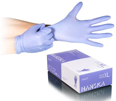 HANSKA Guantes desechables Nitrilo Morado - Sin Polvo - Desechables - Ambidextros - No estériles - Base de goma - Apto para ámbitos médicos, manipulación de alimentos (1000, XL)