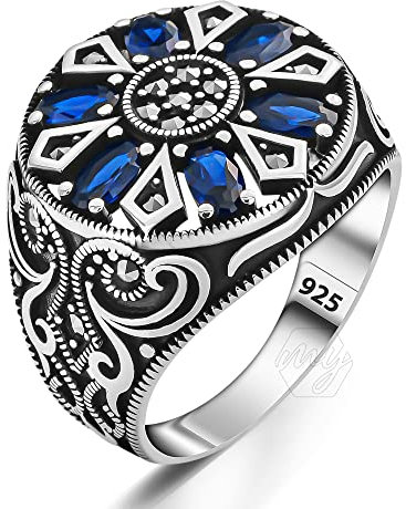 mysilverworld 925 Sterling Silber Blau Zirkonia Markasit Steine Runde Form Herren Ring Metall Zirkonia, Metall, Zirkonia