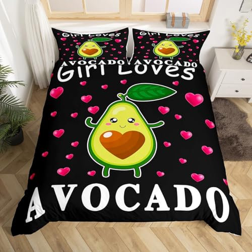 Cartoon Avocado Betten Set Nur ein Mädchen Wer liebt Avocado Bettwäsche Set 135x200cm für Kinder Jungs Mädchen Niedlich Avocado Bettbezug Set Kawaii Obst Bettdeckenbezug 2Stück Reißverschluss
