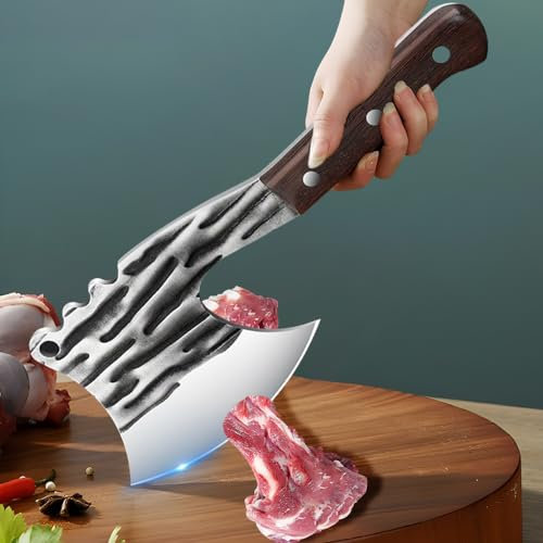 JDMDKB Hackmesser Profi Handgeschmiedetes Metzgermesser Küchenmesser, Scharfe Kochmesser Fleischerbeil für Outdoor BBQ Camping, Perfektes Vatertagsgeschenk