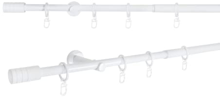 metablo Gardinenstange ausziehbar 1-Lauf Wandmontage Vorhangstange Fenster, Teleskopgarnitur inklusive Träger und Endstücke Komplettgarnitur 16/19mm Weiß 210-400 cm