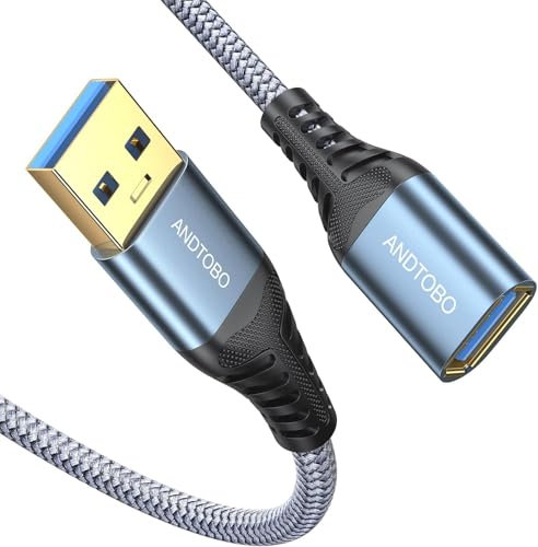 ANDTOBO Cable Alargador USB 3.0 2M, Cable USB 3.0 Macho A Hembra Extensor de alta velocidad de transferencia de datos 5Gbps Para Gamepad, Impresora, Webcam, Teclado USB, Pendrive, Disco Duro