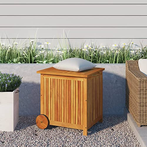 Tidyard Gartentruhe mit Rollen, Gartenbox mit Innenplane, Holztruhe, Kissenbox, Auflagenbox, Massivholz Akazie 60x50x58 cm
