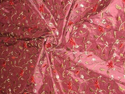 Rose Pink Farbe mit Blumenstickerei Seide Dupioni Seide 54 Seide
