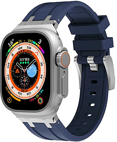 VeveXiao Bracelet robuste de luxe compatible avec Apple Watch Ultra Band 49mm 45mm 44mm 42mm, bracelet de rechange étanche en silicone pour iWatch Series 8 7 6 5 4 3 2 1 SE, Bleu argenté