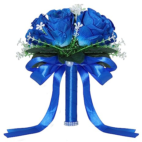 Bouquet da sposa per sposa e damigella d'onore, fiori artificiali blu per matrimonio