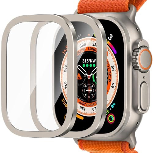 Amizee 2 Piezas Protector de pantalla para Apple Watch Ultra 3/2/1 49mm, Anti-Rasguños Protector de Pantalla de Vidrio Templado de Metal para iWatch Ultra 49mm - (A-Titanio)