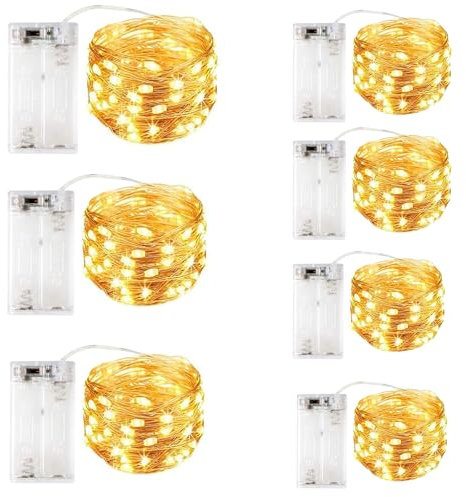 DALMALIN 7er-Pack Lichterketten mit Timer, Batterie Kupfer Drahtlichterkette 3M 30 LEDs Lichterketten Weihnachten Batteriebetrieben Wasserdichte Lichter Flasche Dekoration, Warmweiß
