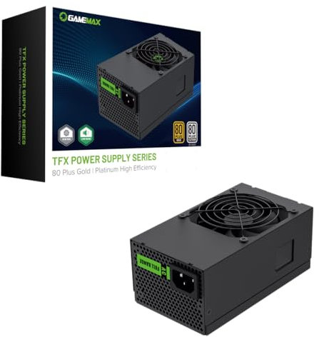 GameMax GT-450G 450 Watt TFX Computer Power Supply For Mini PC With 80 Plus Gold, 80mm Silent Black Fan & One PCI-e Connector | Black