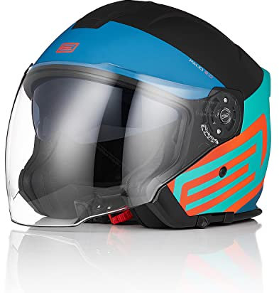 ORIGINE Jethelm für Motorrad, Roller, mit Doppelvisier, ECE 22-06 zugelassen (SCOUT BLUE BLACK,M)
