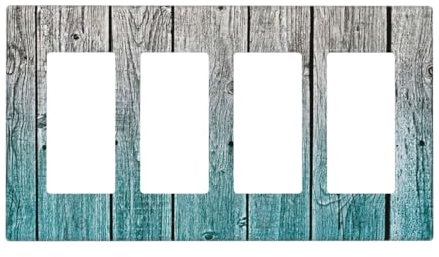 Blaue Holzmaserung 4-Gang Quad Wippschalter Abdeckung Platte Rustikale Bauernhaus Dekorative Elektrische Frontplatte für Badezimmer Wohnzimmer Schlafzimmer