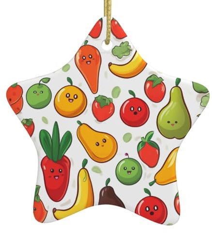 Weihnachtsbaumschmuck, Keramik, Gemüse, Obst, Weihnachtsbaum, hängende Dekorationen, niedliche hängende Dekoration, sternförmige Weihnachtsbaumschmuck, 7,9 cm