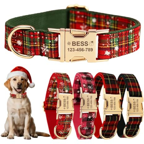 CUUOOT Collier personnalisé pour chien avec boucle en métal, collier double face en velours côtelé personnalisé avec nom et numéro de téléphone, tailles réglables pour chiens de petite, moyenne et