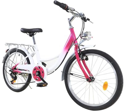 XUEMANSHOP Kinderfahrrad, 20 Zoll Fahrrad mädchen, 6-Gang-schaltung Fahrrad Damen mit Scheinwerfer, Belastbarkeit Max 90kg für 6,7, 8, 9, 10 Jahr