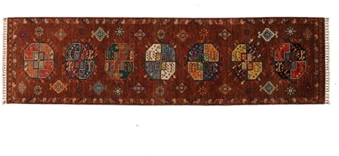RUG PRINCE Alfombra de pie de elefante, 80 x 300 cm, anudada a mano, color marrón, borde oriental