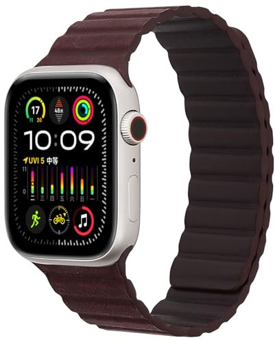 Correa de piel auténtica Crazy Horse para Apple Watch, 38 mm, 40 mm, 41 mm, 42 mm, 44 mm, 45 mm, 49 mm, magnética, Apple Watch, fácilmente extraíble para hombres y mujeres, iWatch Ultra/Ultra2 Series
