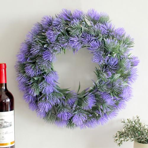 belupai 15in Lavender Wreath for Front Door, Spring Summer Purple Lavender Wreath All Season Floral Wreath for Indoor Outdoor Home Wall Window Farmhouse Wedding Decor (Purple)