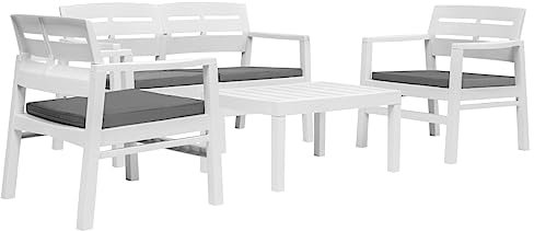 QZZCED Terrassen-Sofa-Set Gartensofa-Set Garten-Couch-Set Gartenmöbel-Sets 4-teiliges Gartenmöbel Set Weiß Kunststoff für Gärten, Terrassen, Balkone