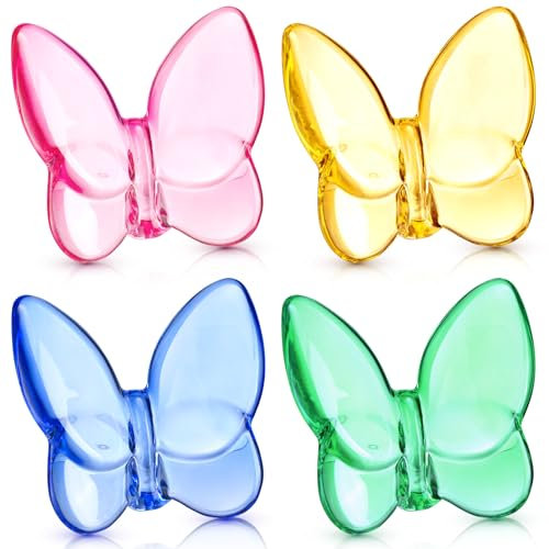 CroBlissful Lot de 4 figurines de papillon en cristal, figurine de papillon volant, ornement papillon en verre, animal en cristal à collectionner pour décoration de la maison, amateurs de papillons en