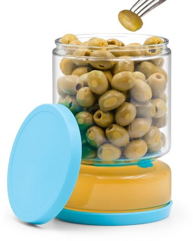 Einmachglas mit Sieb für Gurkenliebhaber - kann den Saft abgießen, 1.5L Auslaufsicheres Behälter für Oliven, Kimchi, Jalapenos, Bpa-Frei, Spülmaschinenfest Gurkenglas (Blau, 1.5L-1PC)