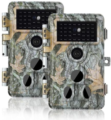 Folgtek 2er Wildkamera Naturkamera 48MP 1296P HD Wildtierkamera Wasserdicht IP66 Nachtsicht & Bewegungsmelder für Jagd Spiel Wild- Order Plantzbeobachtung (Grey 262)