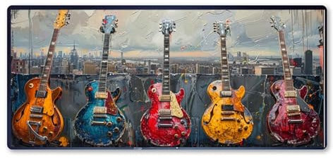 Gaming Mauspad Gitarre Motiv, Farbe Mousepad XXL 900x400 x 3mm, Wetterfest Anti Rutsch Schreibtisch Mouse Pad verbessert Präzision und Geschwindigkeit, Gaming Zubehör für Home Zimmer Deko Aesthetic