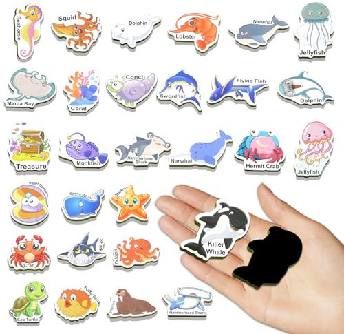 Meafeng 42PCS Magnete Kinder für magnettafel, Kühlschrankmagnete Kinder, Kühlschrank Magnete Set, Magneten Kinder Spielzeug, Lernspiele ab 3 Jahre(U-Boot-Welt)
