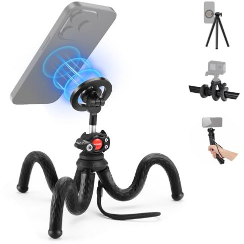 NEEWER Magnetic Flexible Phone Tripod Compatible with Magsafe iPhone 15 Pro Max 14 Series Android, Mini Vlog Cellphone Tripod Stand with Ball Head for Stroller Bike Motorcycle Tube Round Objects, TP33