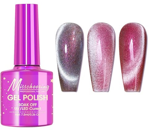 Cat Eye Gel Nail Polish - Rose Pink Magnetic Glitter UV Polish - Soak off LED Lamp - No Chip Long Last for DIY Nail Art