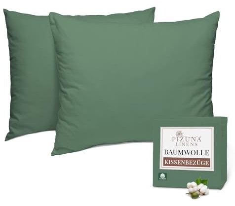 Pizuna Baumwolle kissenbezüge 70x90 Packung mit 2 Hecke Grün, 400er Fadenzahl 100% langstapeliger Baumwolle Kissenbezug aus weichem Satin (Hecke Grün Kissenbezüge Set 70x90)