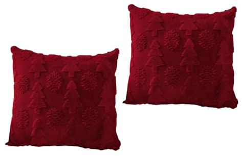 Kissenbezug Weihnachten 45x45cm,2er Set Weihnachtskissenbezug Kissenhülle Weihnachten,Weihnachts Kissenbezüge Weihnachtsdeko Winter Deko Innen Christmas Decorations Aesthetic (Weinrot-Schneeflocken)