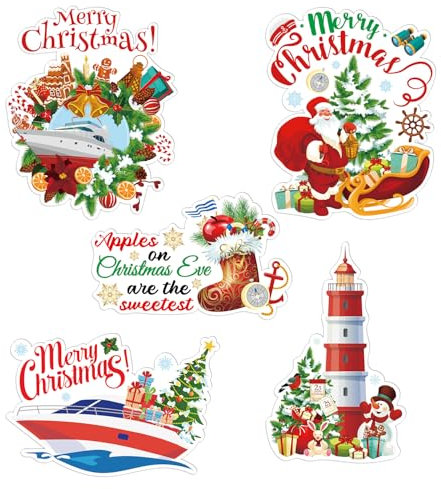 5pcs Christmas Cruise Door Magnets, Christmas Ship Cruise Door Decorations Magnetic Merry Christmas Magnets Christmas Fridge Magnets for Refrigerator Winter Holiday Party Garage Decoration