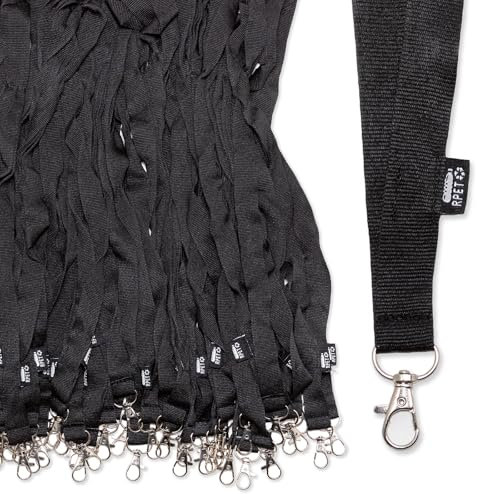 QENTANOVA 50 cordons recyclés pour badges d'accréditation, porte-cartes d'identité suspendus, porte-badge avec ruban tour de cou porte badge tour de cou cordon (Noir)