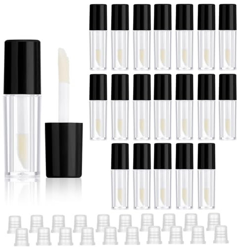 20 Pcs Empty Lip Gloss Tubes 1.2ml Clear Mini Refillable Lip Balm Bottles Lip Gloss Containers with Wand Makeup Containers Bottles for Lipstick Samples Lip Balms Lip Gloss Making Travel Split Charging
