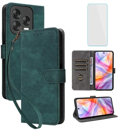 IUQXU Handyhülle für ZTE Blade V70 Vita/V70 Design Grün | Hülle mit Panzerglas,RFID,Stoßfeste Schutzhülle,Kartenfach,Klapphülle,Geldbörse Lederhülle für V 70 Design ZTE Blade V70Vita