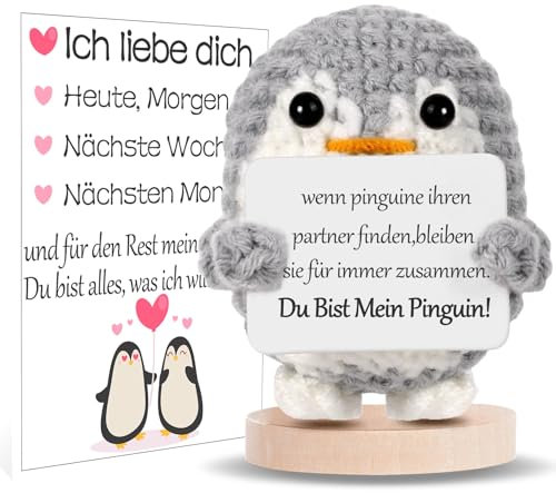 BOAITE Ich Liebe Dich Geschenke für Frauen Männer, Geschenk für Paar- Gestrickter Pinguin, Partner Geschenke, Hochzeitstag, Jahrestag für Sie Ihn, Liebes Geschenk für Ihn Sie