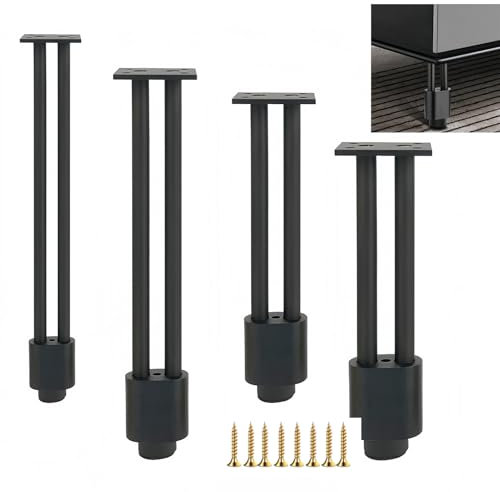 KMERCE Pieds de Meuble en Aluminium Allié - Pieds de Rechange métal pour Table, Armoire, Meuble de Salle de Bain, Canapé, lit - Support Solide et Durable (Noir, 20CM)