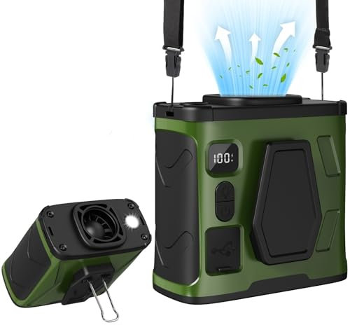 Cosicosy Portable Waist Fan, Wearable Belt Fan with Strong Airflow, 10000mAh Rechargeable Waist Clip Fans for Camping, Outdoor, Jobsite (Green)