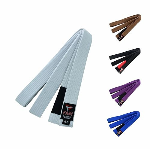 Fadi Sports Brazilian Jiu Jitsu Belt – Poly-Cotton BJJ Belt for Men & Women Durable with Ranking Stripe Sleeve for Gi Training & Competition (White, A5)