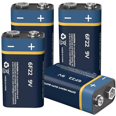 9V Batteries 4 Pcs, 9-Volt Carbon Battery Long-Lasting Power, Low Self-Discharge All-Purpose 6F22 Battery for Smoke Detectors, Fire Alarms, Shavers, Doorbells
